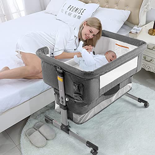 3 In 1 Bedside Baby Crib With Adjustable Height Portable Bassinet For Infants And Newborns Safe Sleep
