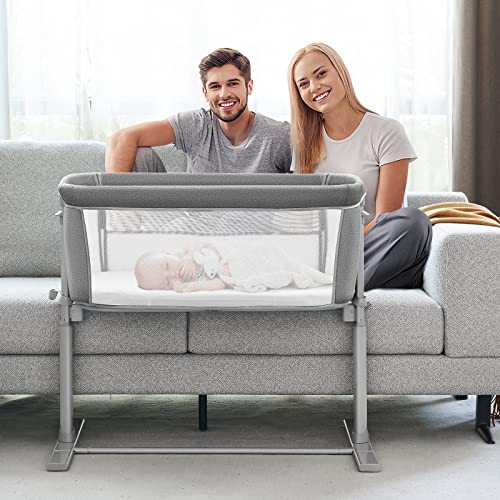 ALVOD Baby Bedside Sleeper Bassinet For Crib With 9 Adjustable Heights And Breathable Mesh