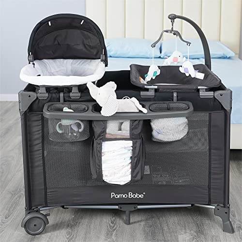 4 In 1 Portable Baby Crib And Nursery Center With Removable Canopy, Changing Table, Lockable Wheels And Storage Bag