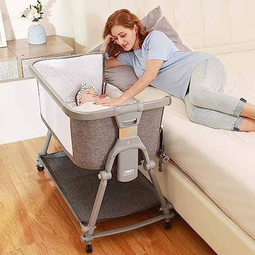 3 In 1 Foldable Baby Bassinet Bedside Sleeper With Large Storage Basket And Breathable Mesh