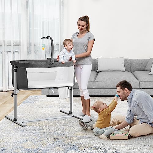 Yacul 2In1 Baby Bassinet Bedside Sleeper With Music Box And Easy Assembly Convertible Bedside Crib