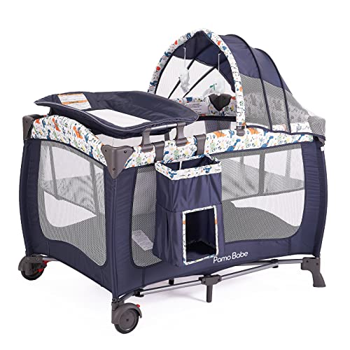 Portable Baby Nursery Center Play Yard With Wheels Multi Purpose Crib Changing Table Bassinet And Storage Organizer
