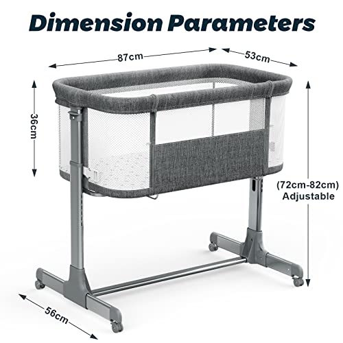 Portable Mesh Bassinet On Wheels With Height Adjustable Bedside Design And Comfy Mattress