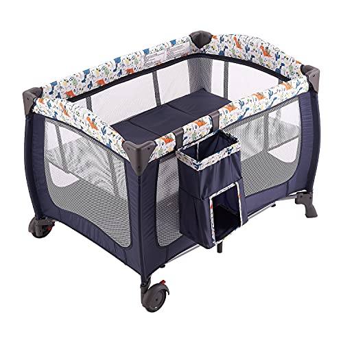 Portable Baby Nursery Center Play Yard With Wheels Multi Purpose Crib Changing Table Bassinet And Storage Organizer