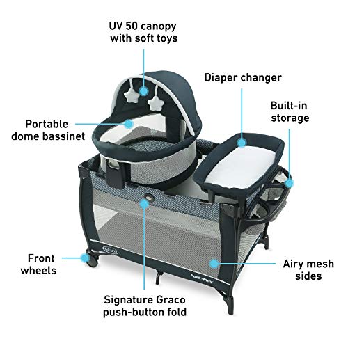 Graco Pack N Play Travel Dome LX Playard With Portable Bassinet Full Size Infant Bassinet And Diaper Changer
