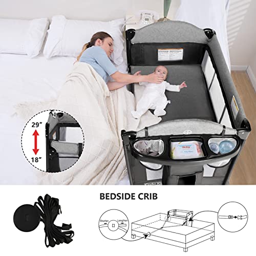 4 In 1 Portable Nursery Center Foldable Bedside Crib With Bassinet Pack N Play And Changing Table Storage Basket