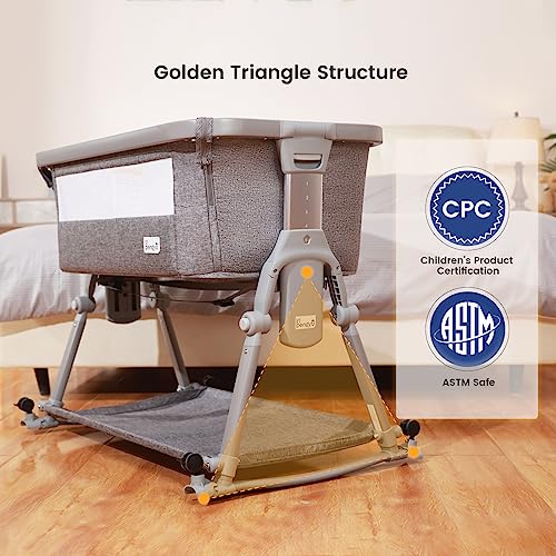 3 In 1 Foldable Baby Bassinet Bedside Sleeper With Large Storage Basket And Breathable Mesh