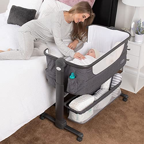 Portable Baby Bassinet Bedside Sleeper With Easy Folding Storage Basket Comfy Mattress For Newborn Sleep