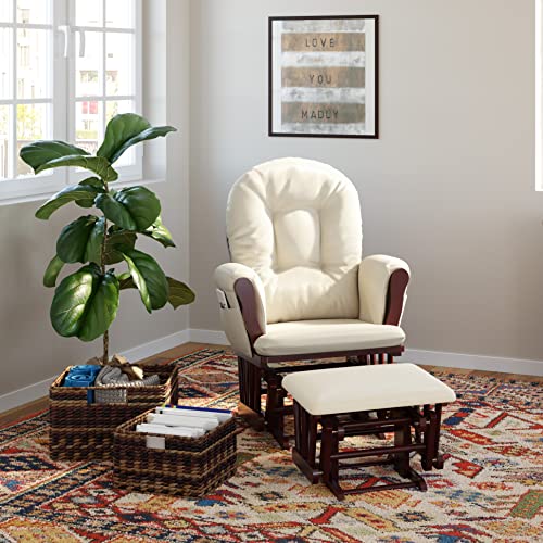 Storkcraft Premium Hoop Glider And Ottoman With Padded Cushions And Storage Pocket