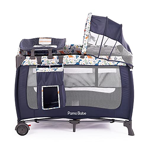 Portable Baby Nursery Center Play Yard With Wheels Multi Purpose Crib Changing Table Bassinet And Storage Organizer