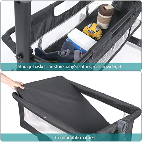 4 in 1 Bedside Bassinet With Wheels Height Adjustable Mosquito Net Large Storage Bag For Baby