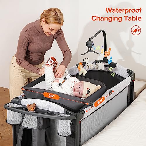 4 In 1 Baby Bedside Bassinet Crib With Diaper Change Station And Pack And Play Mattress