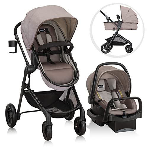 Evenflo Pivot Modular Travel System With LiteMax Infant Car Seat And Anti Rebound Bar For Safe Rear Facing Travel