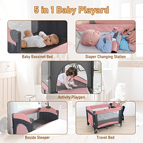 Five In One Baby Bassinet Bedside Sleeper Pack And Play With Changing Table And Portable Travel Bassinet