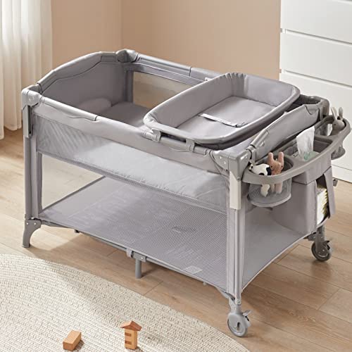 4 In 1 Bedside Sleeper For Baby With Retractable Side Crib Playard Changing Table And Bassinet