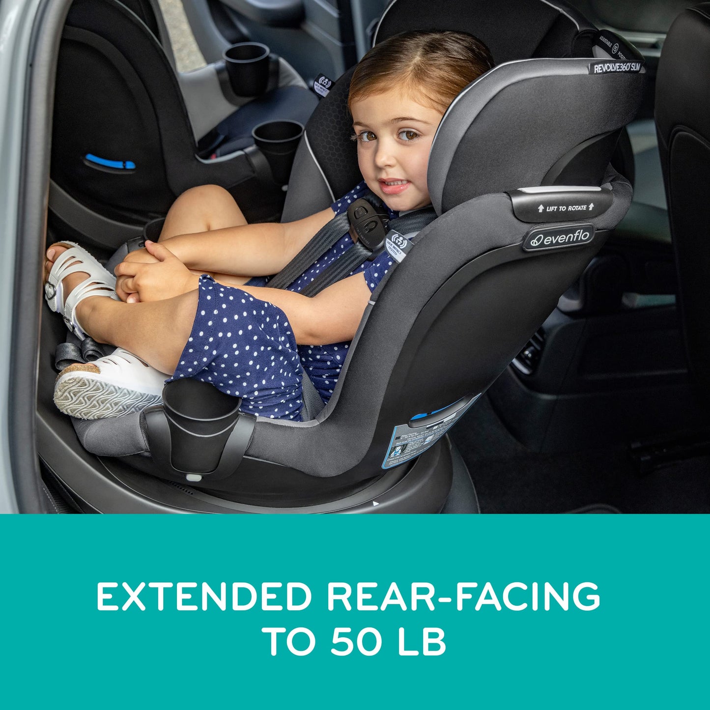 Evenflo Revolve360 Slim 2-in-1 Rotational Car Seat with Space-Saving Design and Easy One-Hand Access for Effortless Use and Quick Clean Cover