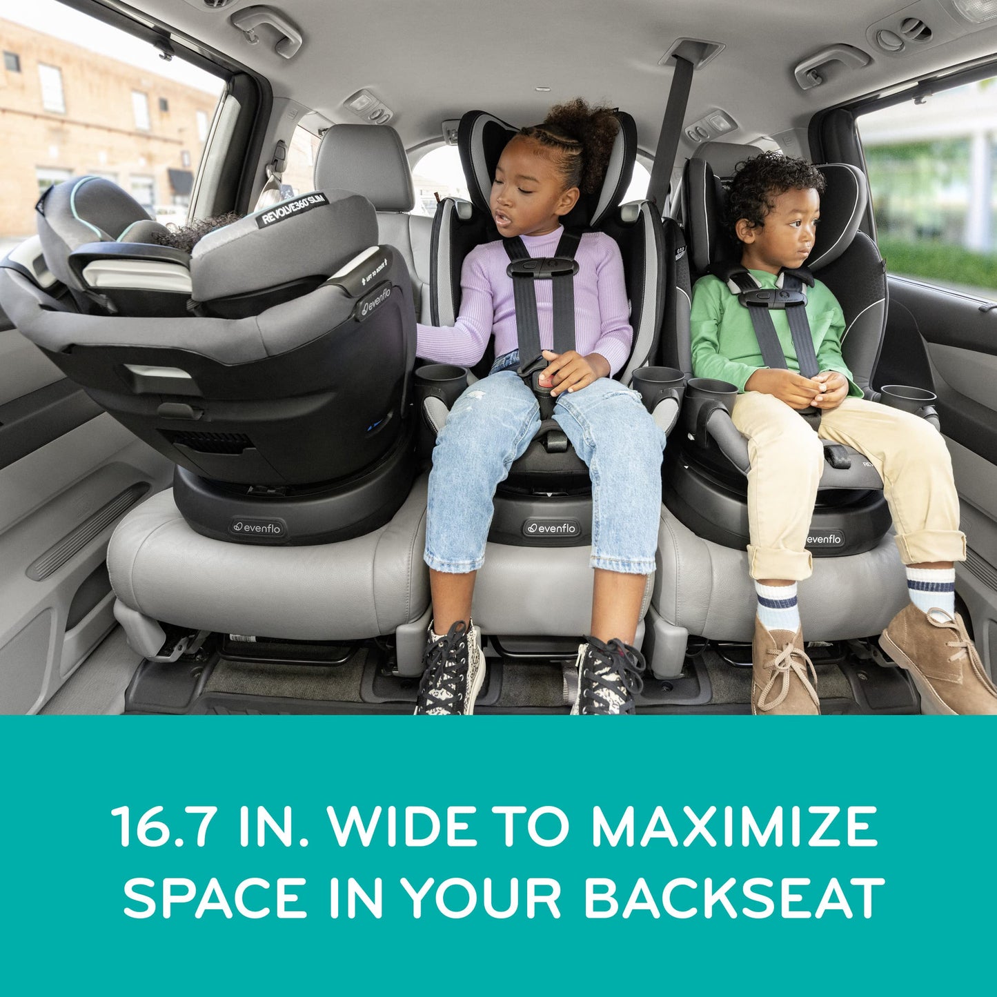 Evenflo Revolve360 Slim 2-in-1 Rotational Car Seat with Space-Saving Design and Easy One-Hand Access for Effortless Use and Quick Clean Cover